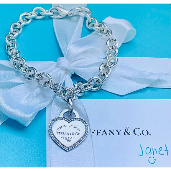 🦄💎Return To Tiffany Co White Gold Diamond Heart Bracelet, 7.5"💎 - Picture 1 of 2